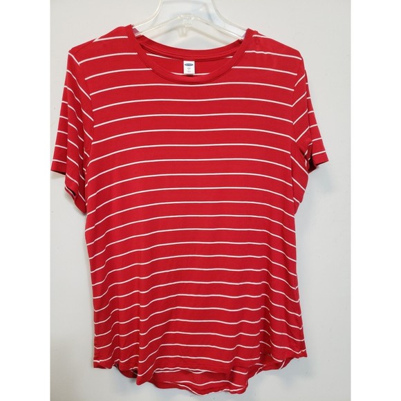 Old Navy Tops - Old Navy Womens TOP Size L Red/White Striped Short Sleeve rayon blend